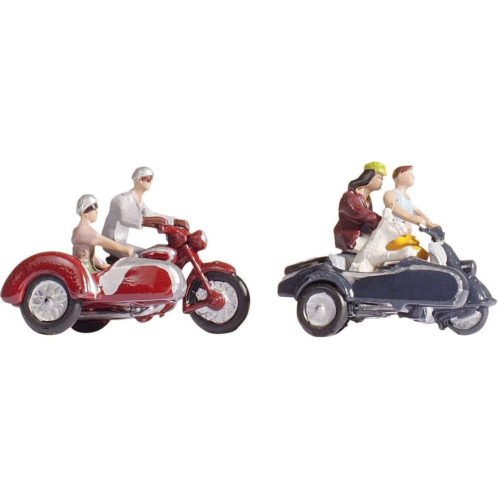 noch-h0-figuren-motorradfahrer-4-figuren-2-motorr-der-mit-beiwagen image 1