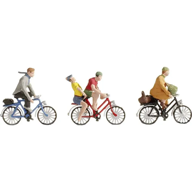 noch-h0-figuren-fahrradfahrer-set-4-handkolorierte-personen-auf-3-fahrr-dern image 1