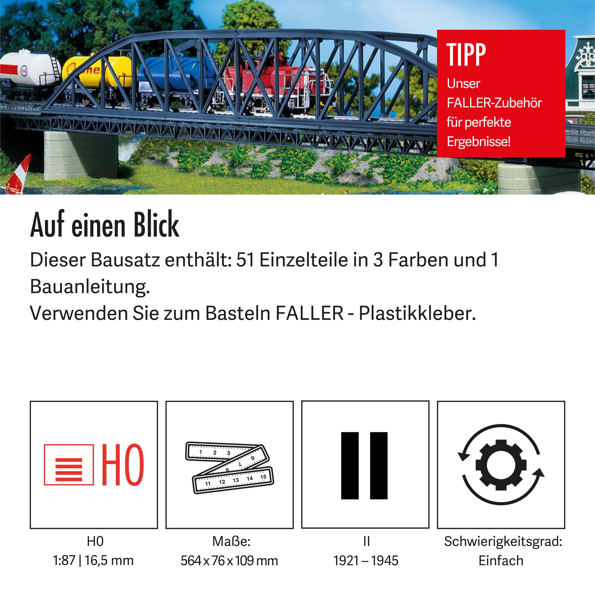 faller-bogenbr-cke-h0-modellbausatz-564-x-76-x-109-mm-51-teile image 4