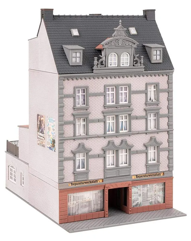 faller-stadthaus-mit-reparaturwerkstatt-spur-h0-bausatz image 1