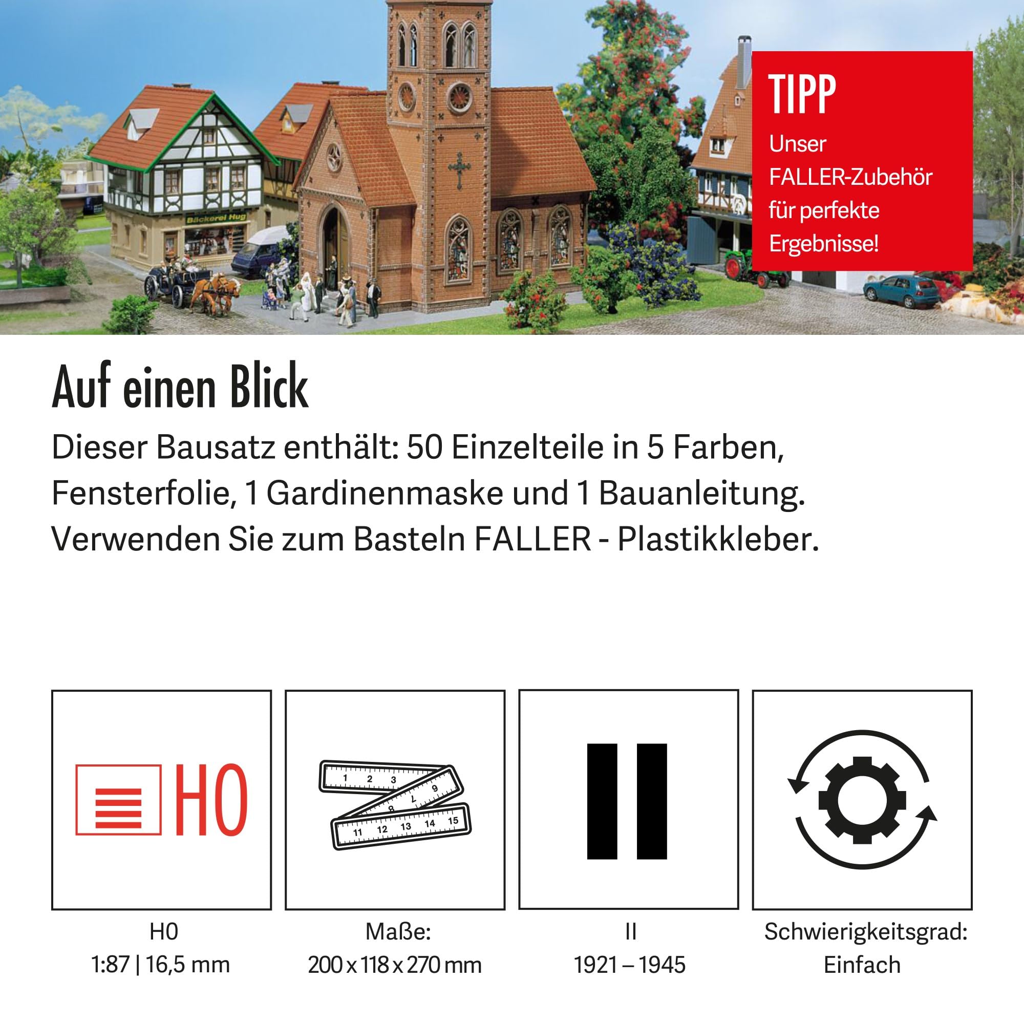 faller-kleinstadt-kirche-h0-modellbausatz-200-x-118-x-270-mm image 4