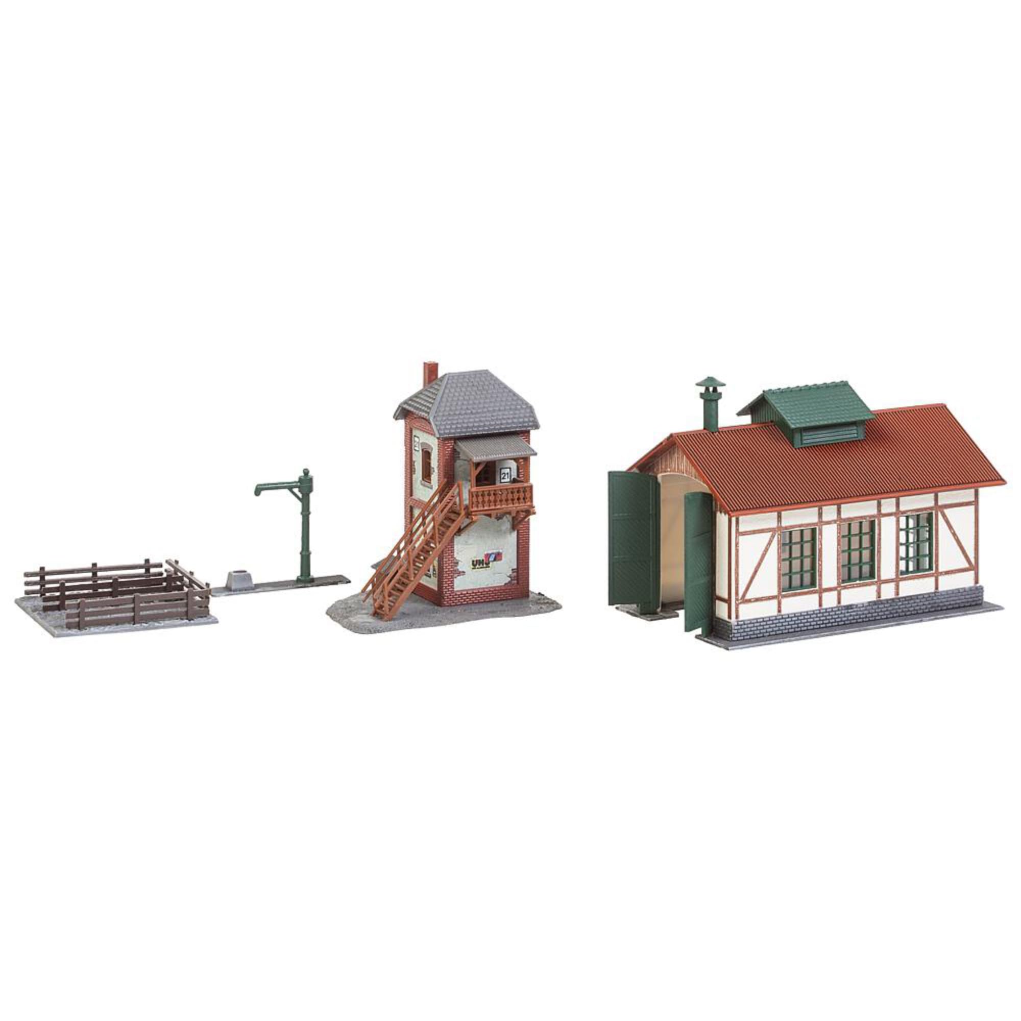 faller-nebenbahnlokschuppen-mit-blockstelle-spur-n-99-teile-epoche-ii image 1