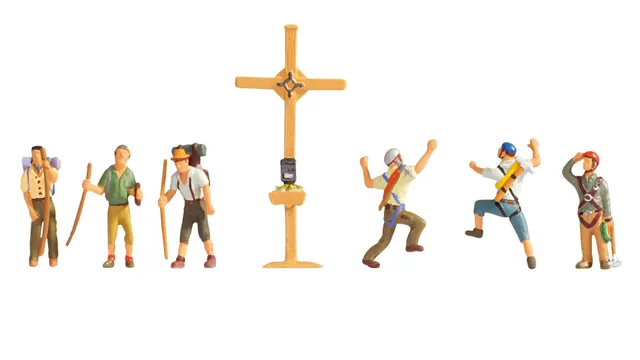 noch-bergwanderer-mit-gipfelkreuz-figuren-set-spur-h0-1-87 image 1