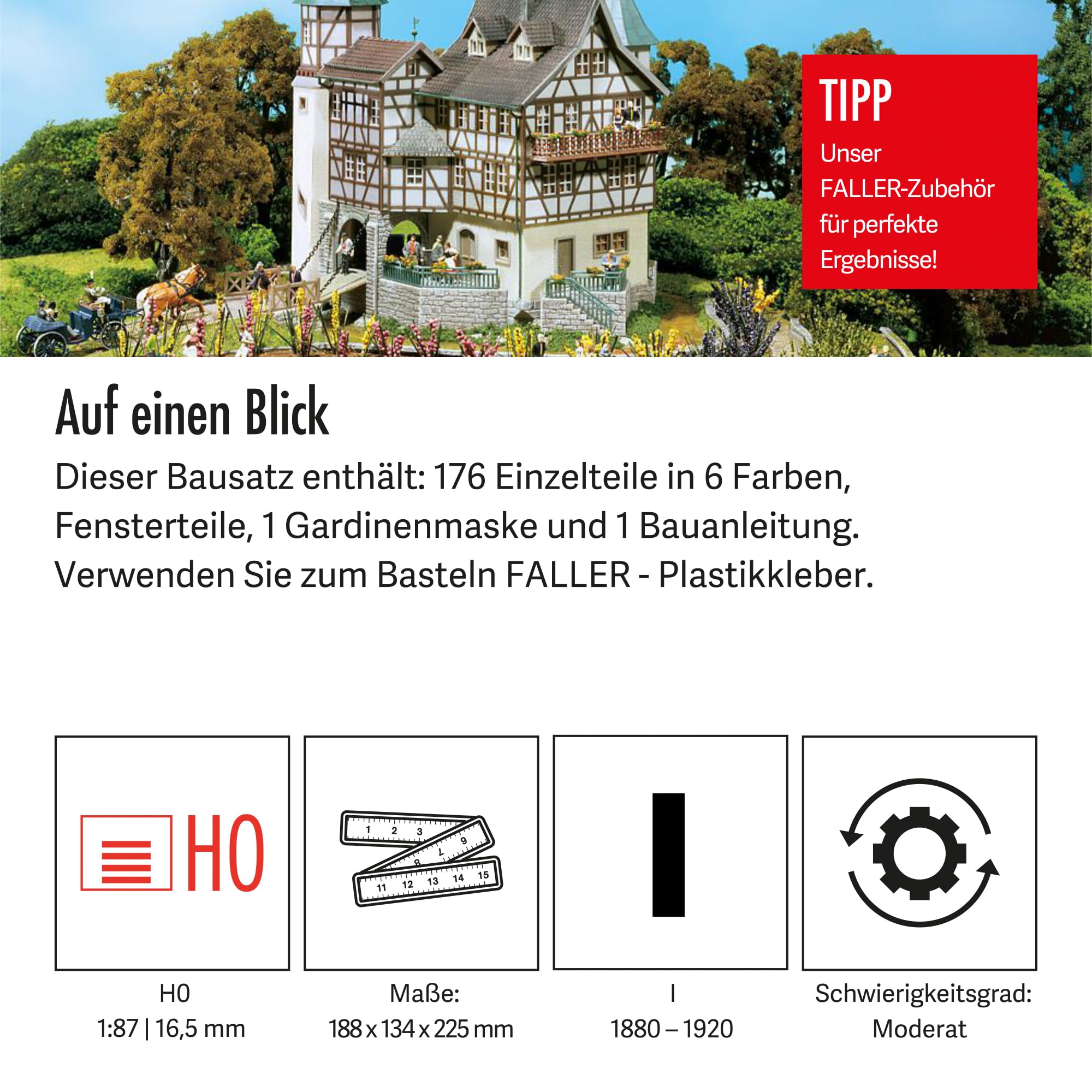 faller-jagdschloss-falkeneck-modellbausatz-h0-176-teile-188-x-134-x-225-mm image 4